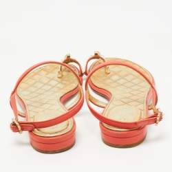 Chanel Orange Leather Enamel Embellished Toe Ring Ankle Strap Flat Sandals Size 36