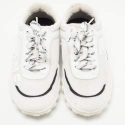 Pre Owned Chanel White/Black Fabric and Leather Low Top Sneakers Size 36.5