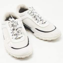 Pre Owned Chanel White/Black Fabric and Leather Low Top Sneakers Size 36.5