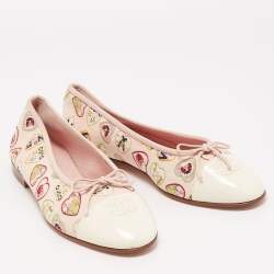 Pre Owned Chanel Pink/White Canvas and Patent Heart Print Cap Top Ballet Flats Size 41