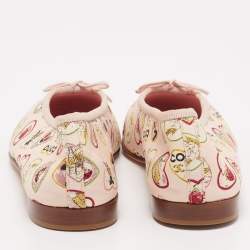 Pre Owned Chanel Pink/White Canvas and Patent Heart Print Cap Top Ballet Flats Size 41