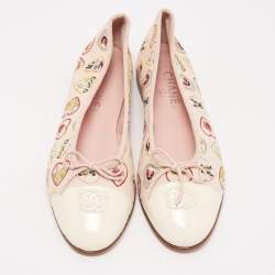 Pre Owned Chanel Pink/White Canvas and Patent Heart Print Cap Top Ballet Flats Size 41