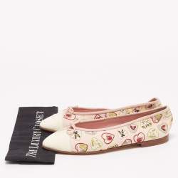 Pre Owned Chanel Pink/White Canvas and Patent Heart Print Cap Top Ballet Flats Size 41