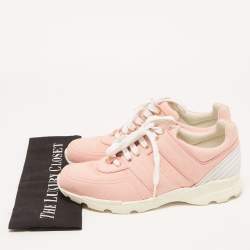Pre Owned Chanel Pink/White Canvas and Leather CC Low Top Sneakers Size 40