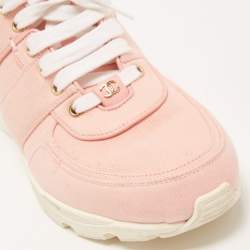 Pre Owned Chanel Pink/White Canvas and Leather CC Low Top Sneakers Size 40