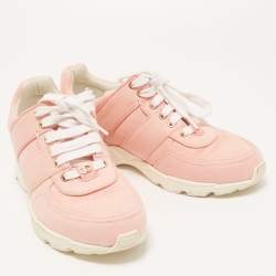 Pre Owned Chanel Pink/White Canvas and Leather CC Low Top Sneakers Size 40