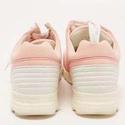 Pre Owned Chanel Pink/White Canvas and Leather CC Low Top Sneakers Size 40
