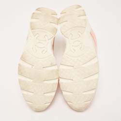 Pre Owned Chanel Pink/White Canvas and Leather CC Low Top Sneakers Size 40