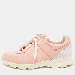Chanel Pink/White Canvas and Leather CC Low Top Sneakers Size 40 Chanel