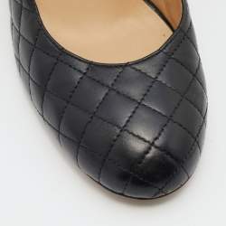 Pre Owned Chanel Black Quilted Leather Round Toe Block Heel Pumps Size 39.5