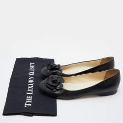 Pre Owned Chanel Black Leather CC Camelia Ballet Flats Size 39