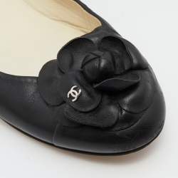 Pre Owned Chanel Black Leather CC Camelia Ballet Flats Size 39