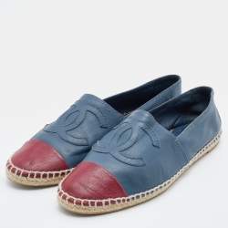 Chanel Blue/Red CC Cap Toe Espadrille Flats Size 38