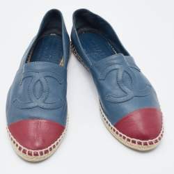 Chanel Blue/Red CC Cap Toe Espadrille Flats Size 38