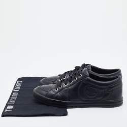 Pre Owned Chanel Black Leather CC Low Top Sneakers Size 37