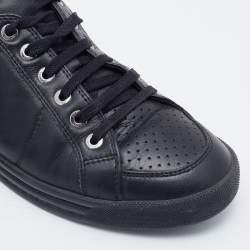 Pre Owned Chanel Black Leather CC Low Top Sneakers Size 37