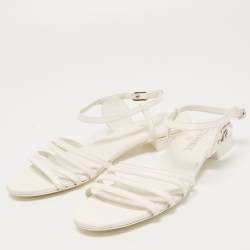 Pre Owned Chanel White Leather CC Strappy Sandals Size 40
