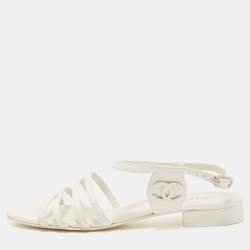 Pre Owned Chanel White Leather CC Strappy Sandals Size 40