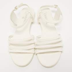 Pre Owned Chanel White Leather CC Strappy Sandals Size 40