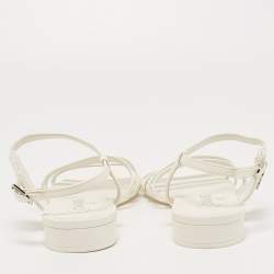 Pre Owned Chanel White Leather CC Strappy Sandals Size 40