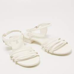 Pre Owned Chanel White Leather CC Strappy Sandals Size 40