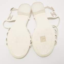 Pre Owned Chanel White Leather CC Strappy Sandals Size 40