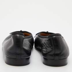 Chanel Black Leather CC Cap Toe Bow Ballet Flats Size 37