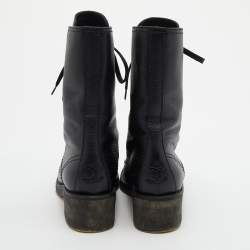 Chanel Black Leather Lace Up Boots Size 35.5 