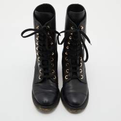 Chanel Black Leather Lace Up Boots Size 35.5 