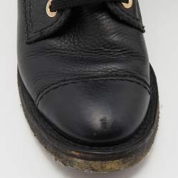 Chanel Black Leather Lace Up Boots Size 35.5 