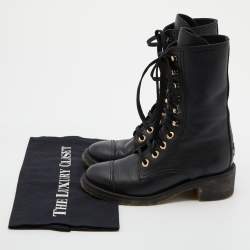 Chanel Black Leather Lace Up Boots Size 35.5 