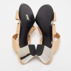 Chanel Beige Leather CC Strappy Slides Size 37