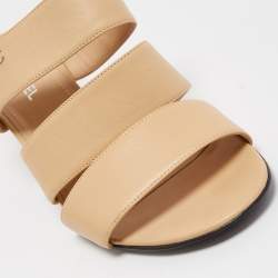 Chanel Beige Leather CC Strappy Slides Size 37