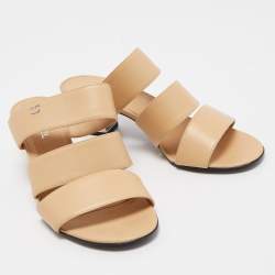Chanel Beige Leather CC Strappy Slides Size 37