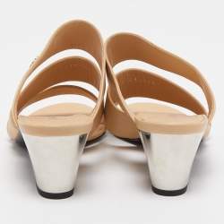 Chanel Beige Leather CC Strappy Slides Size 37