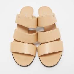 Chanel Beige Leather CC Strappy Slides Size 37