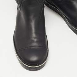 Pre Owned Chanel Black Quilted Leather Mid Calf Length Boots Size 37 