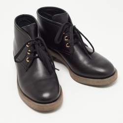 Pre Owned Chanel Black Leather CC Derby Ankle Boots Size 37.5