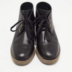 Pre Owned Chanel Black Leather CC Derby Ankle Boots Size 37.5
