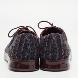 Pre Owned Chanel Burgundy Tweed and Leather CC Cap Low Top Sneakers Size 38