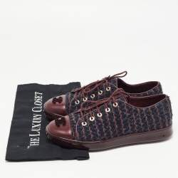 Pre Owned Chanel Burgundy Tweed and Leather CC Cap Low Top Sneakers Size 38