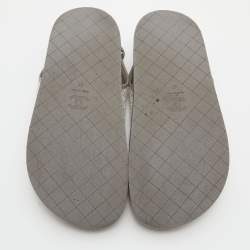 Chanel Grey Tweed and Leather CC Dad Flat Sandals Size 37