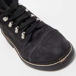 Pre Owned Chanel Black Tweed and Nubuck Leather Ankle Boots Size 38