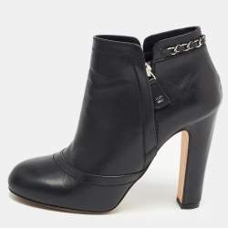 Chanel Black Leather Chain Details Ankle Booties Size 37.5
