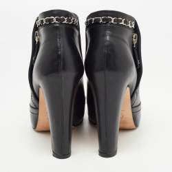 Chanel Black Leather Chain Details Ankle Booties Size 37.5