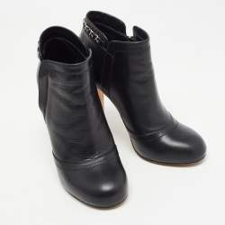 Chanel Black Leather Chain Details Ankle Booties Size 37.5