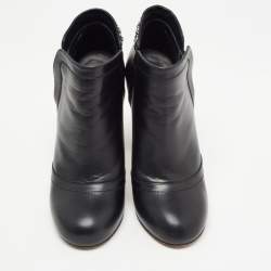 Chanel Black Leather Chain Details Ankle Booties Size 37.5