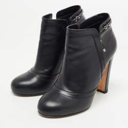 Chanel Black Leather Chain Details Ankle Booties Size 37.5