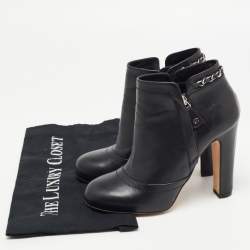 Chanel Black Leather Chain Details Ankle Booties Size 37.5