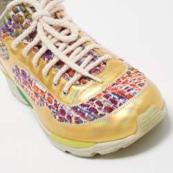 Pre Owned Chanel Multicolor Tweed and Leather Low Top Sneakers Size 38.5